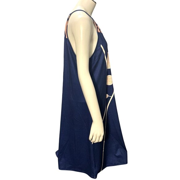 CCC Navy Blue Sleeveless Geometric Print Dress Mesh Detail Circle Pattern Large - Picture 4 of 8